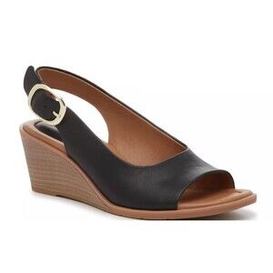 Eurosoft by Sofft Gabel Black Wedge Sandal Size 8 M Comfort Strappy Back Shoes